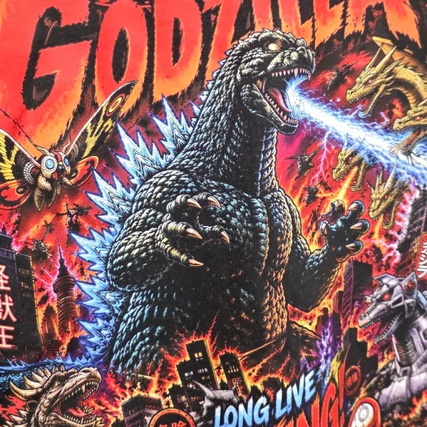 Close-up of a full-color direct to film print with fine detail on a t-shirt