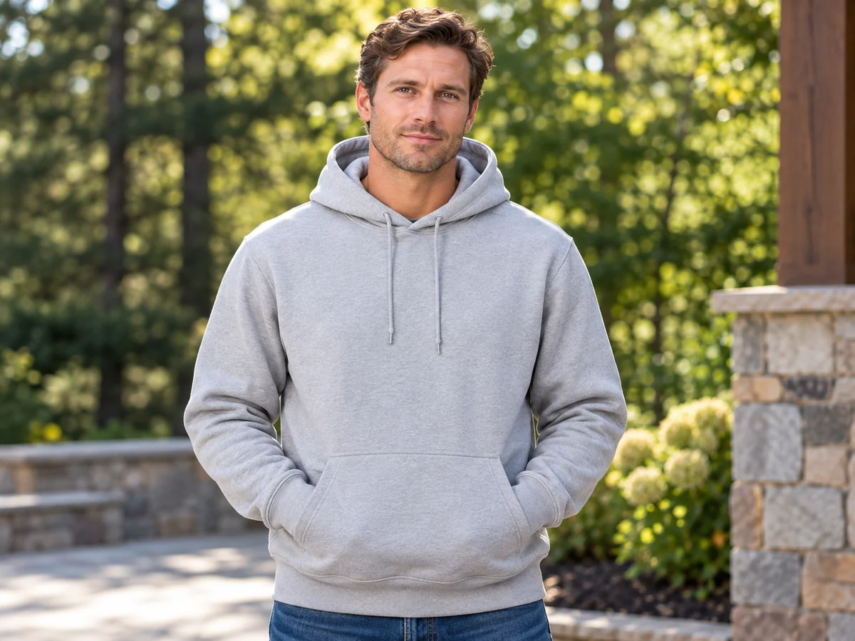 Grey pullover hoodie, a custom sweatshirt style for brewery merch