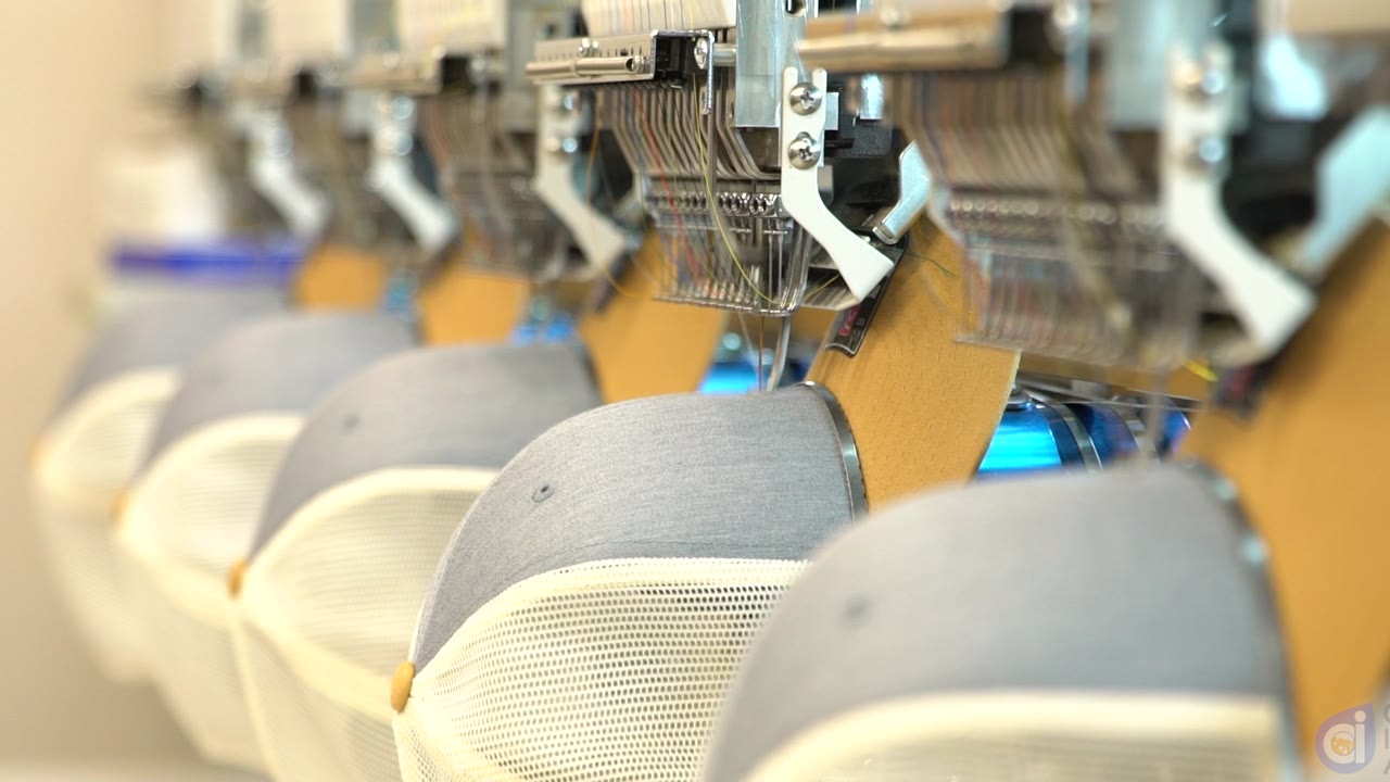 Multi-head embroidery machine stitching trucker hats
